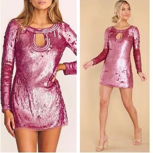 LoveShackFancy Devers Keyhole-Front Sequined Mini Dress
